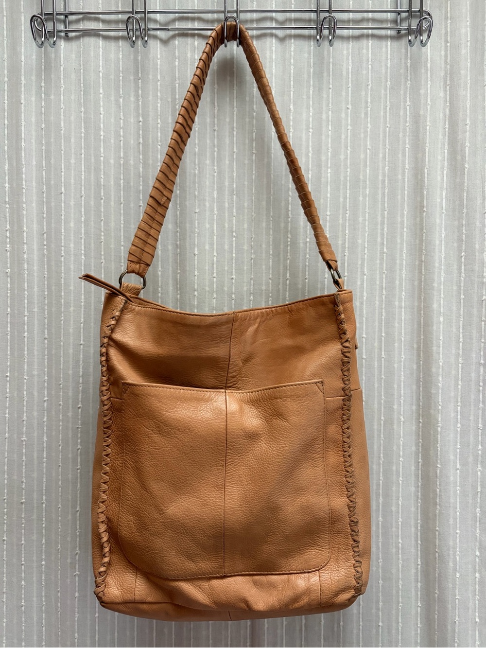 Day & Mood Tan Brown Leather Whipstitch Hobo Shoulder Bag Purse